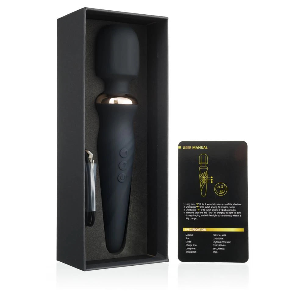 Massaggiatore wand Torch 25 funzioni – ricaricabile, nero | INTY Toys