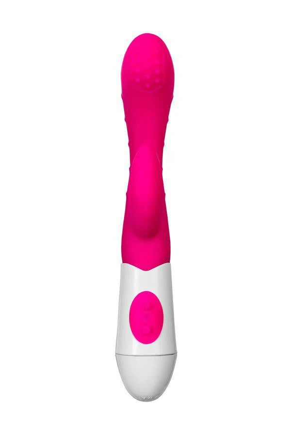 A-TOYS, Vibrateur Nessy avec Stimulateur Clitoridien, Silicone, Rose, 20 cm, 10 vitesses, 2xAAA