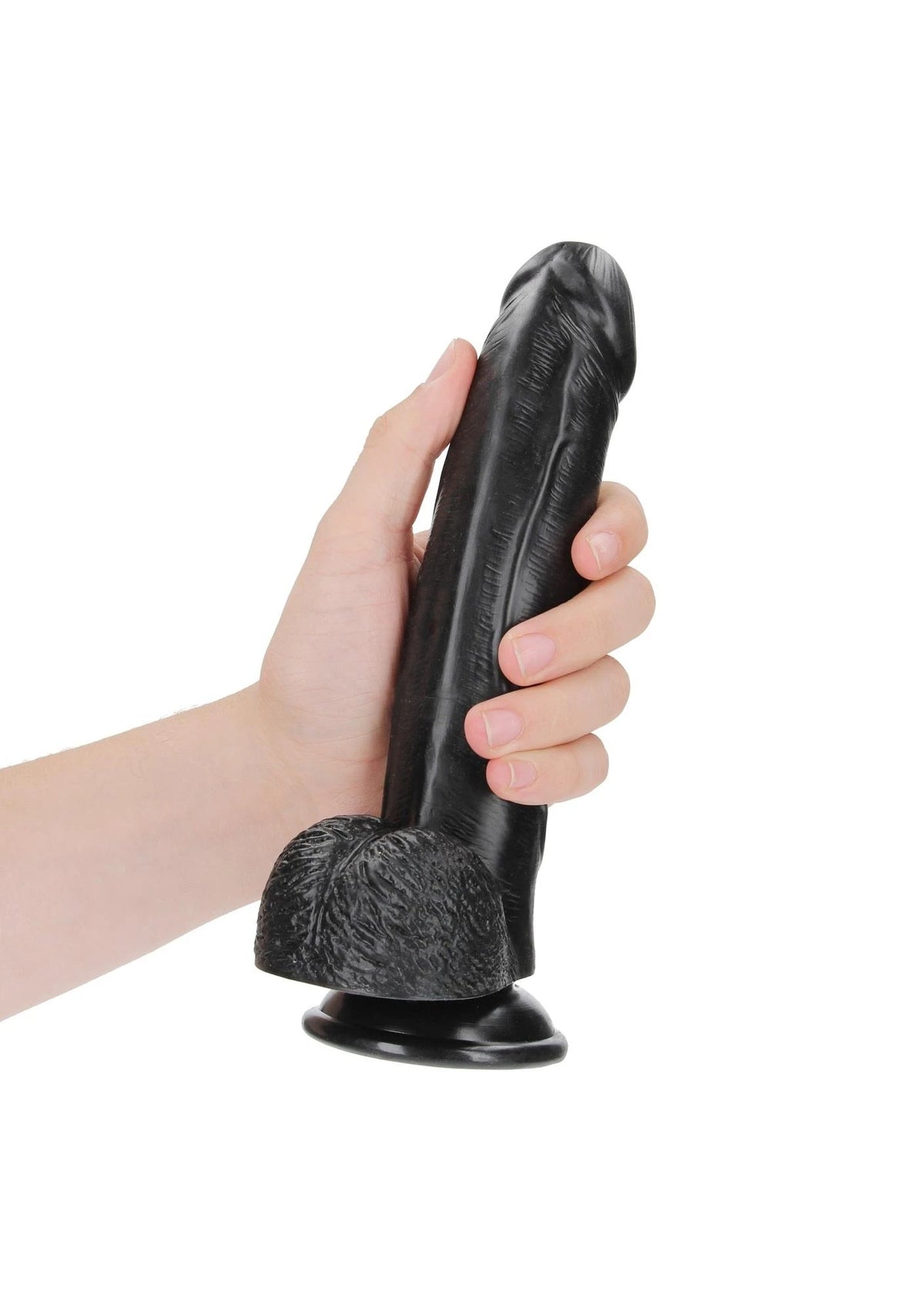 Realisztikus dildó Curved 8″″ 9.8 cm – tapadókorongos, fekete | RealRock