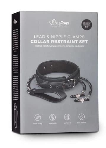 Attaches-Collier en cuir avec chaînes de tétons
