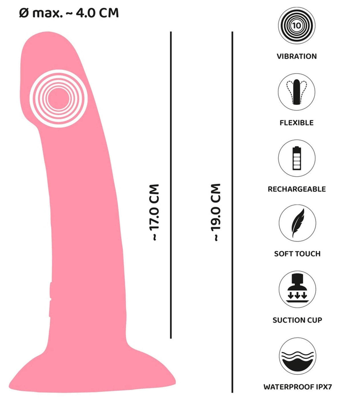 Vibrador especial Heart Guy 19 cm – recargable, rosa