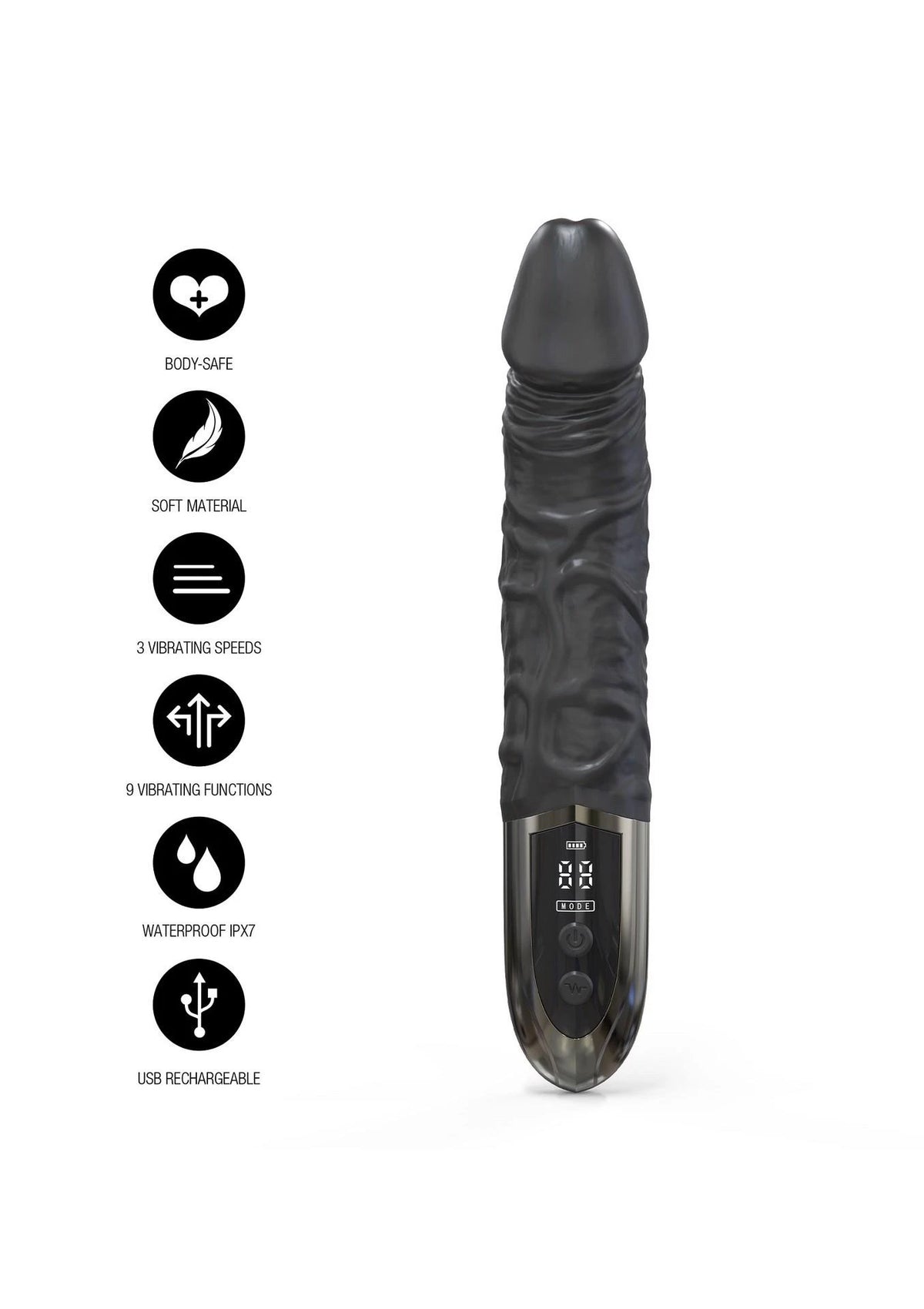 Vibrador realista 12 funções – preto | Hidden Desire