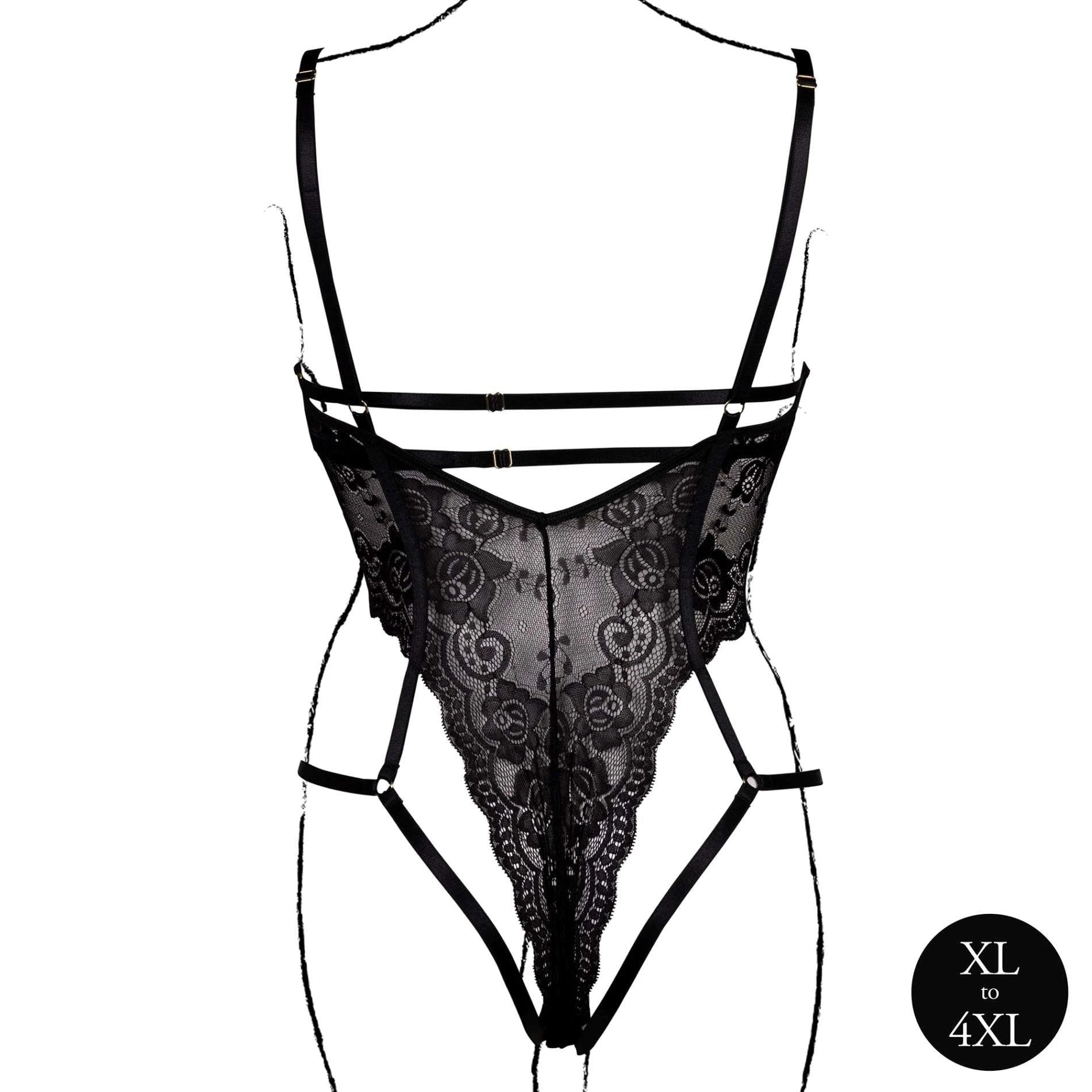 Lace Underwired Open Cup Bodysuit with Adjustable Sliders - Queen Size - Black