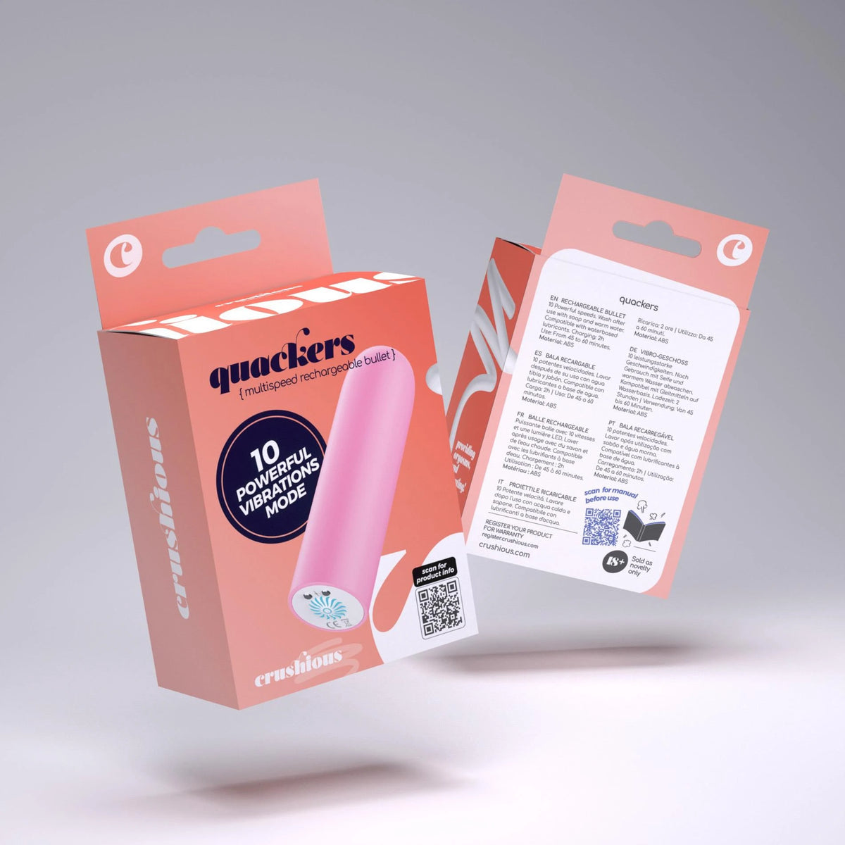 Vibratore bullet Quackers 10 velocità – ricaricabile, rosa | Crushious