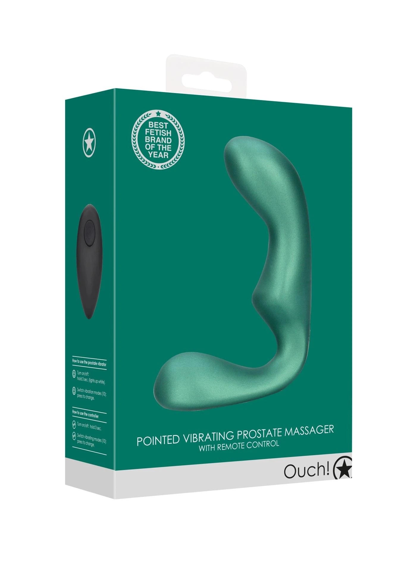 Masseur de prostate vibrant pointu avec télécommande - Vert métallisé