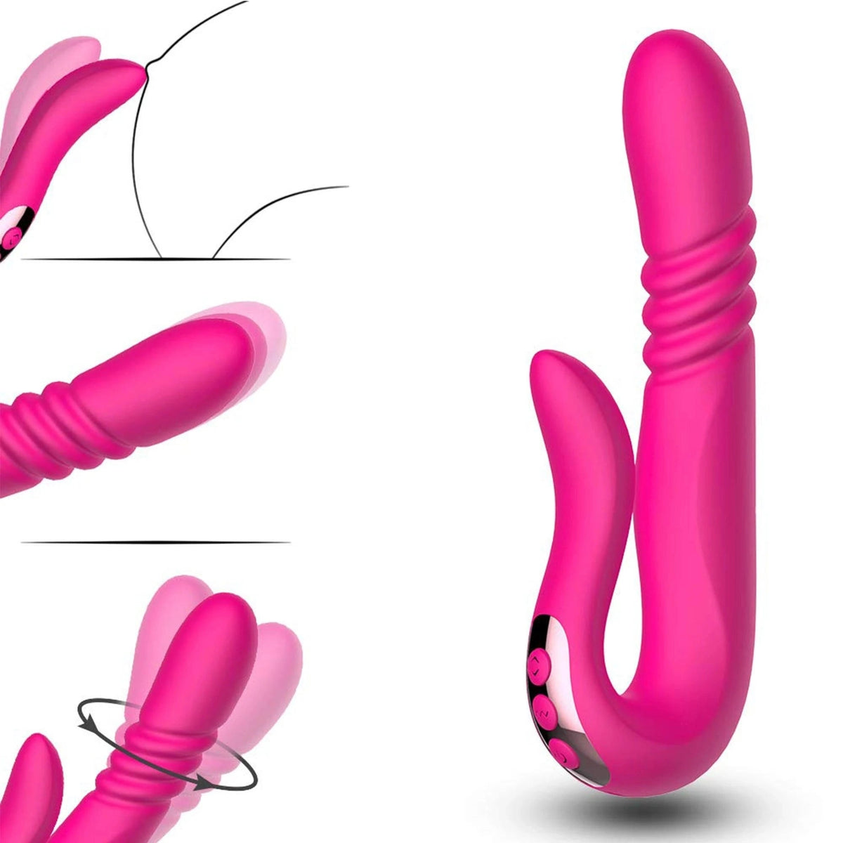 Vibromasseur rabbit Twirling Thruster 3 vitesses – rechargeable, chauffant, fuchsia | Favorites