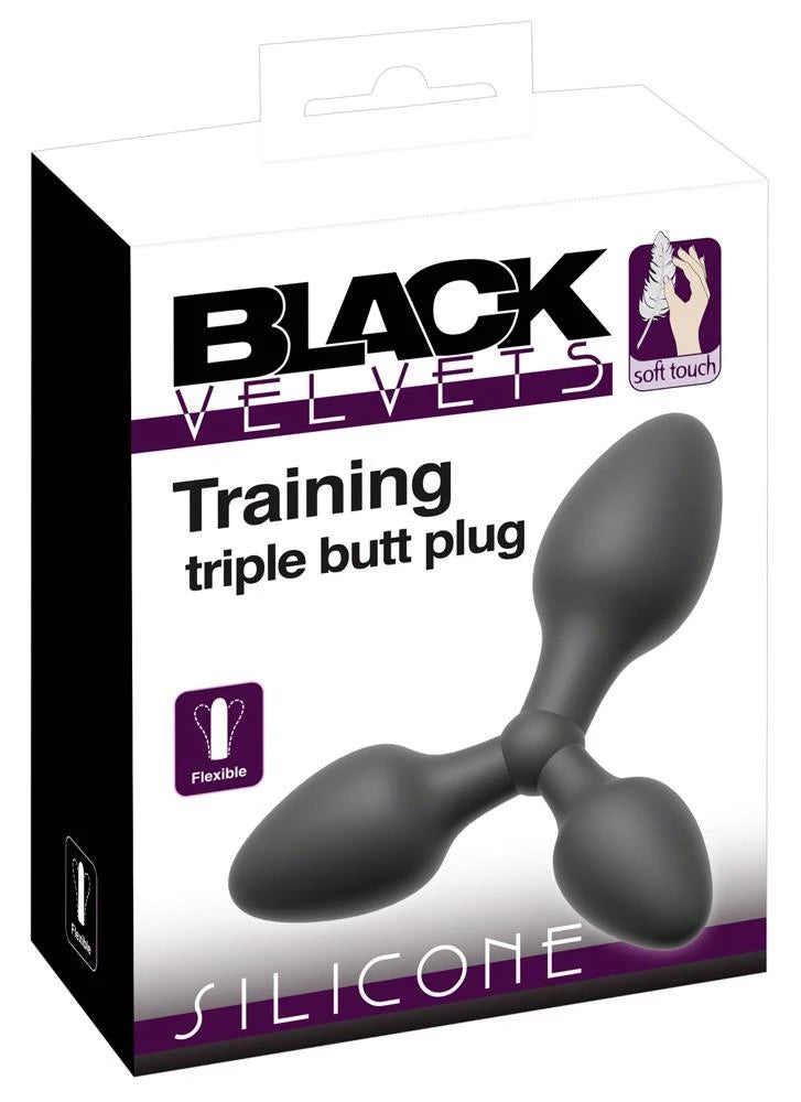 Triple plug anal velours noir