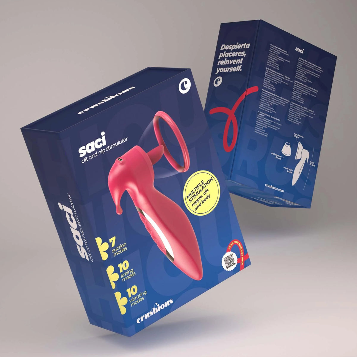 Clitoral stimulator Saci 7 functions – with suction cup, red | Crushious