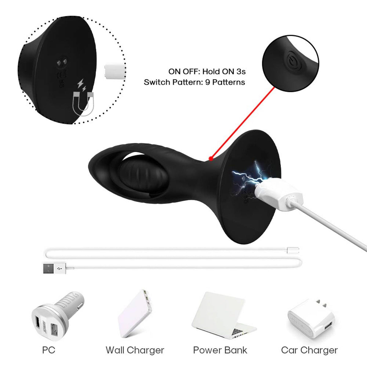 Butt plug Watchman 9 functions – vibrating, remote control, black | Favorites