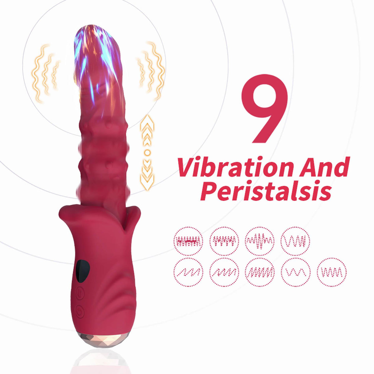 Realisztikus vibrátor 9 funkció – újratölthető, piros | Favorites