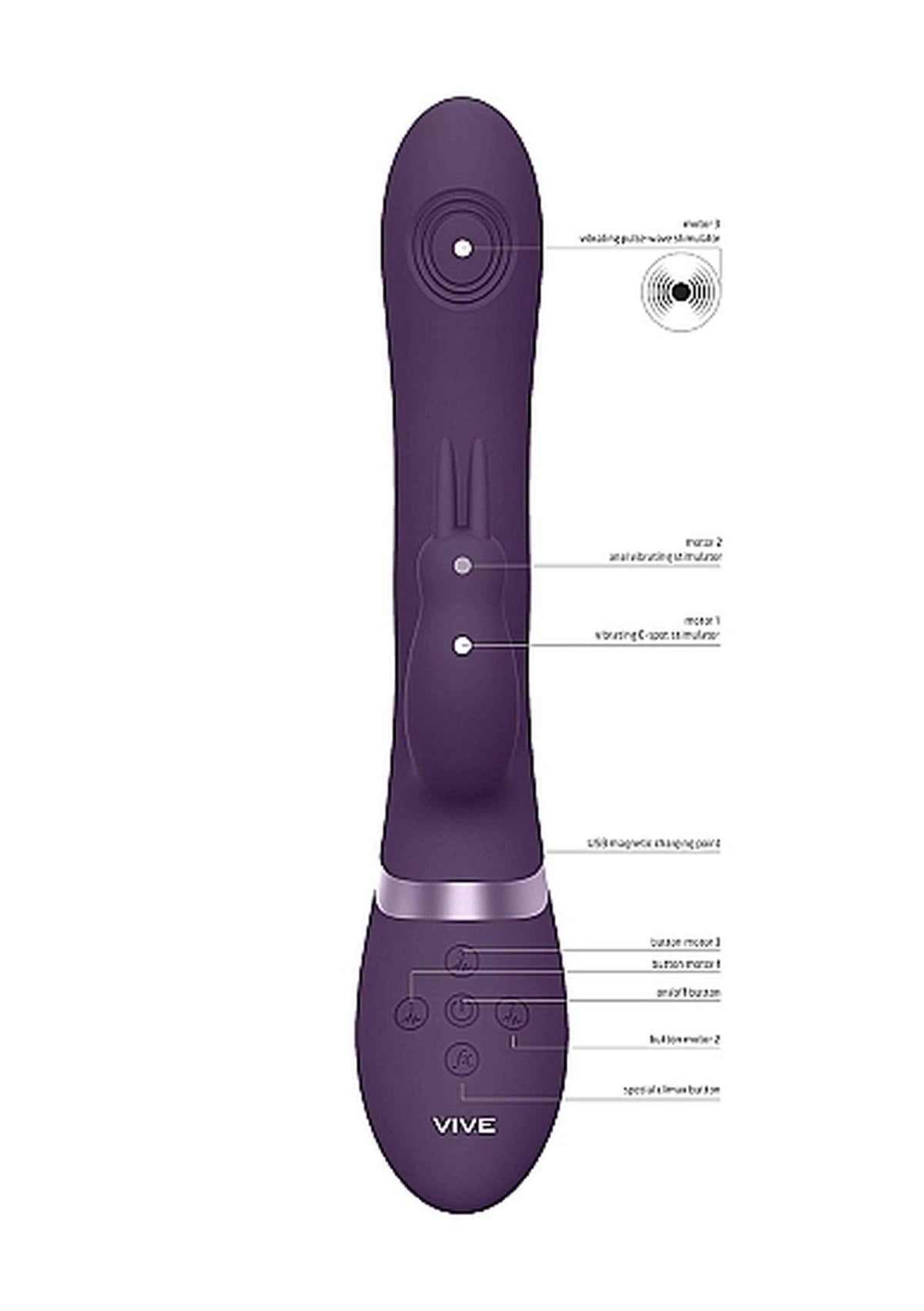 Vibromasseur rabbit Rini Pulse Wave Penetration 10 fonctions – double, violet | Vive