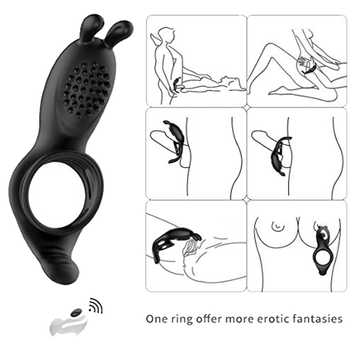 Anillo para el pene RabbitVibration 9 funciones – con mando a distancia, recargable, negro | Favorites