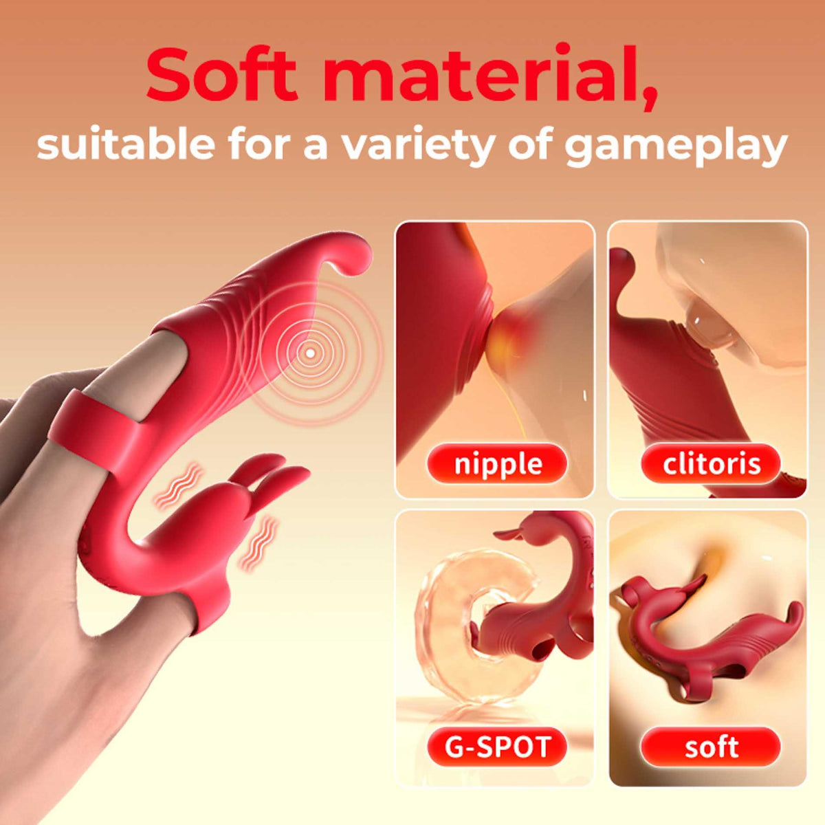 Vibrador de dedo 10 funciones – recargable, rojo | Favorites