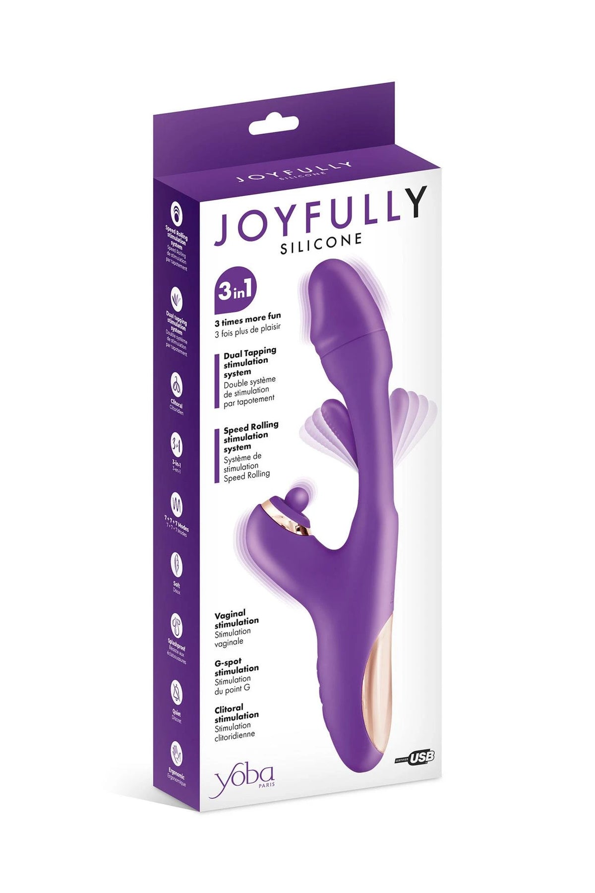 Rabbit vibrator Joyfully 3-in-1 Tapotem 7 functions – rechargeable, purple | Yoba