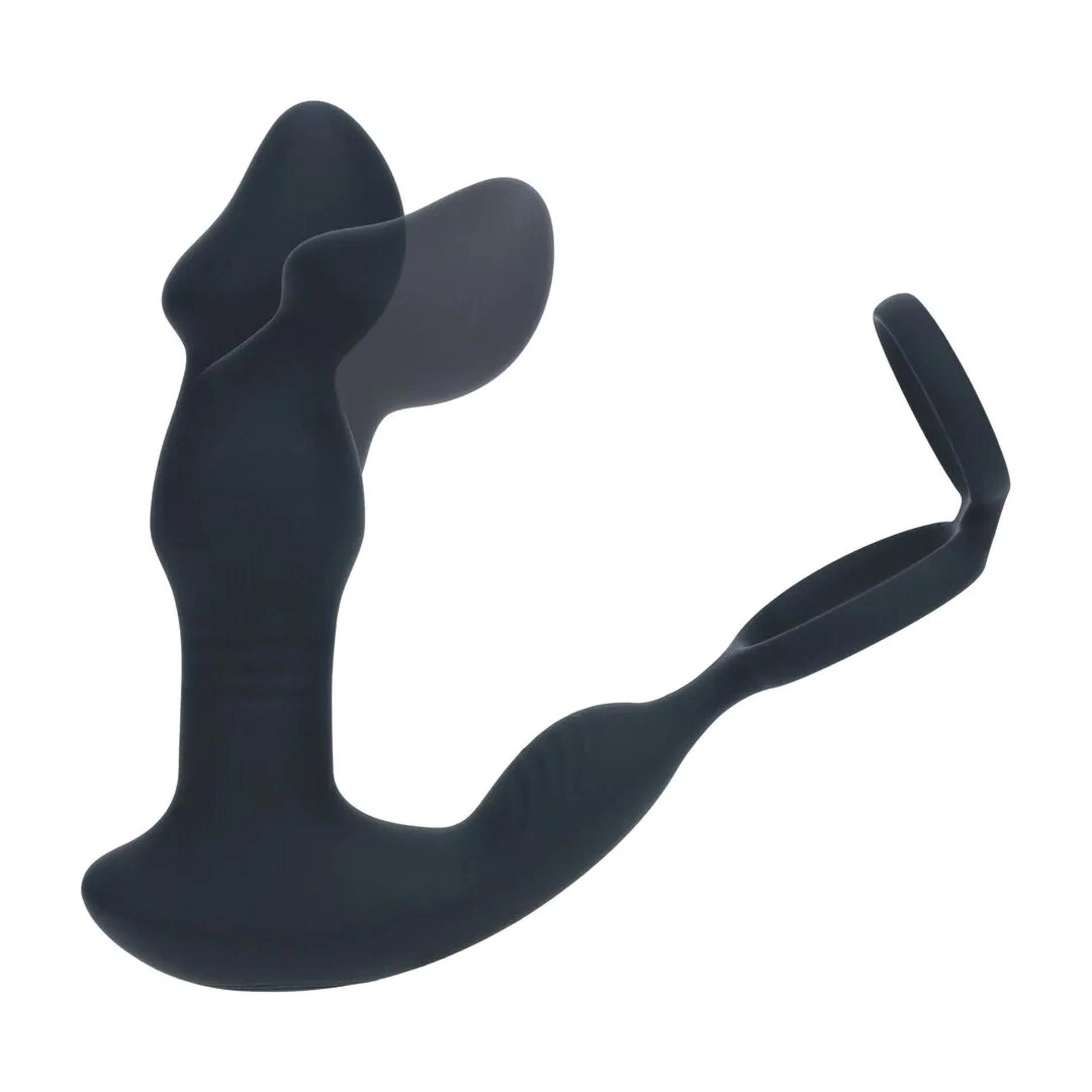 Stimulateur de prostate en silicone avec anneau pénien, vibrant et propulsif, à télécommande - Noir