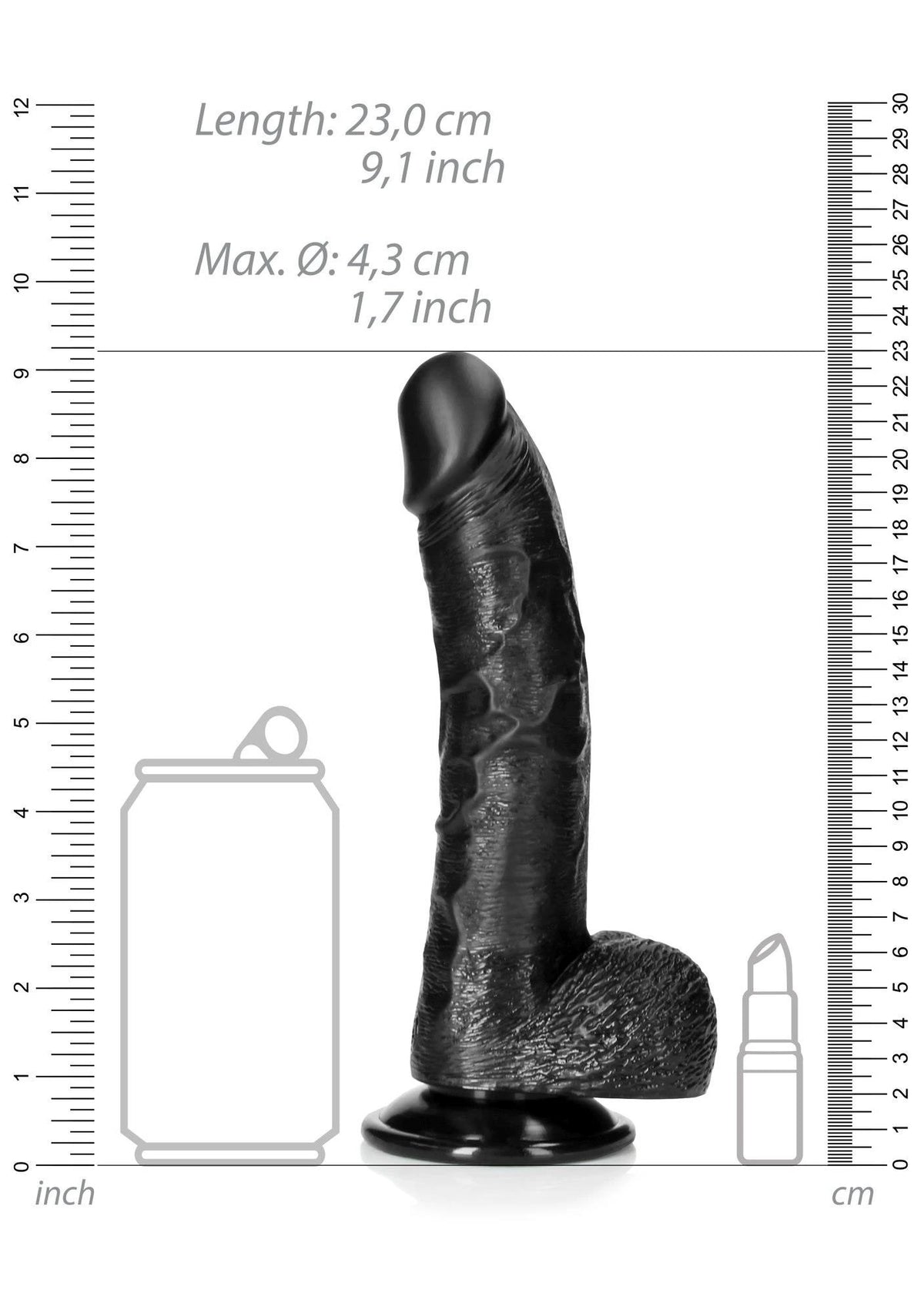 Realisztikus dildó Curved 8″″ 9.8 cm – tapadókorongos, fekete | RealRock