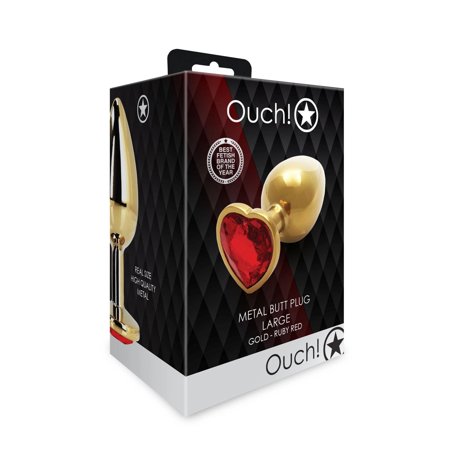 Heart Gem Butt Plug - Large - Gold/Ruby Red