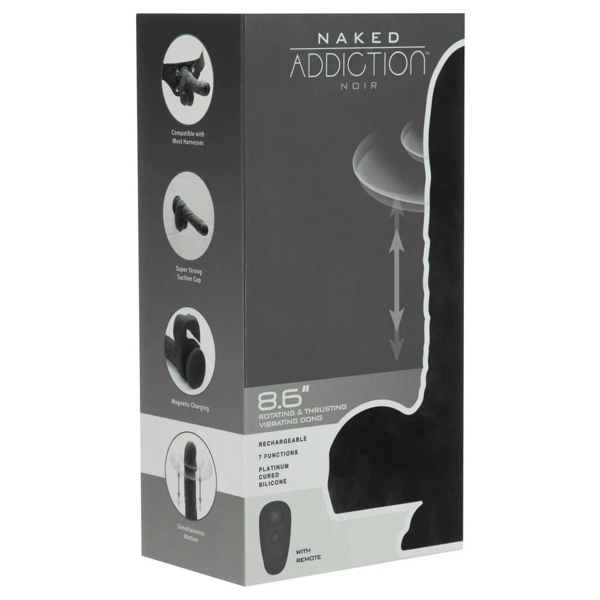 Realistic vibrator 7 functions – remote control, with suction cup, black | Naked Addiction