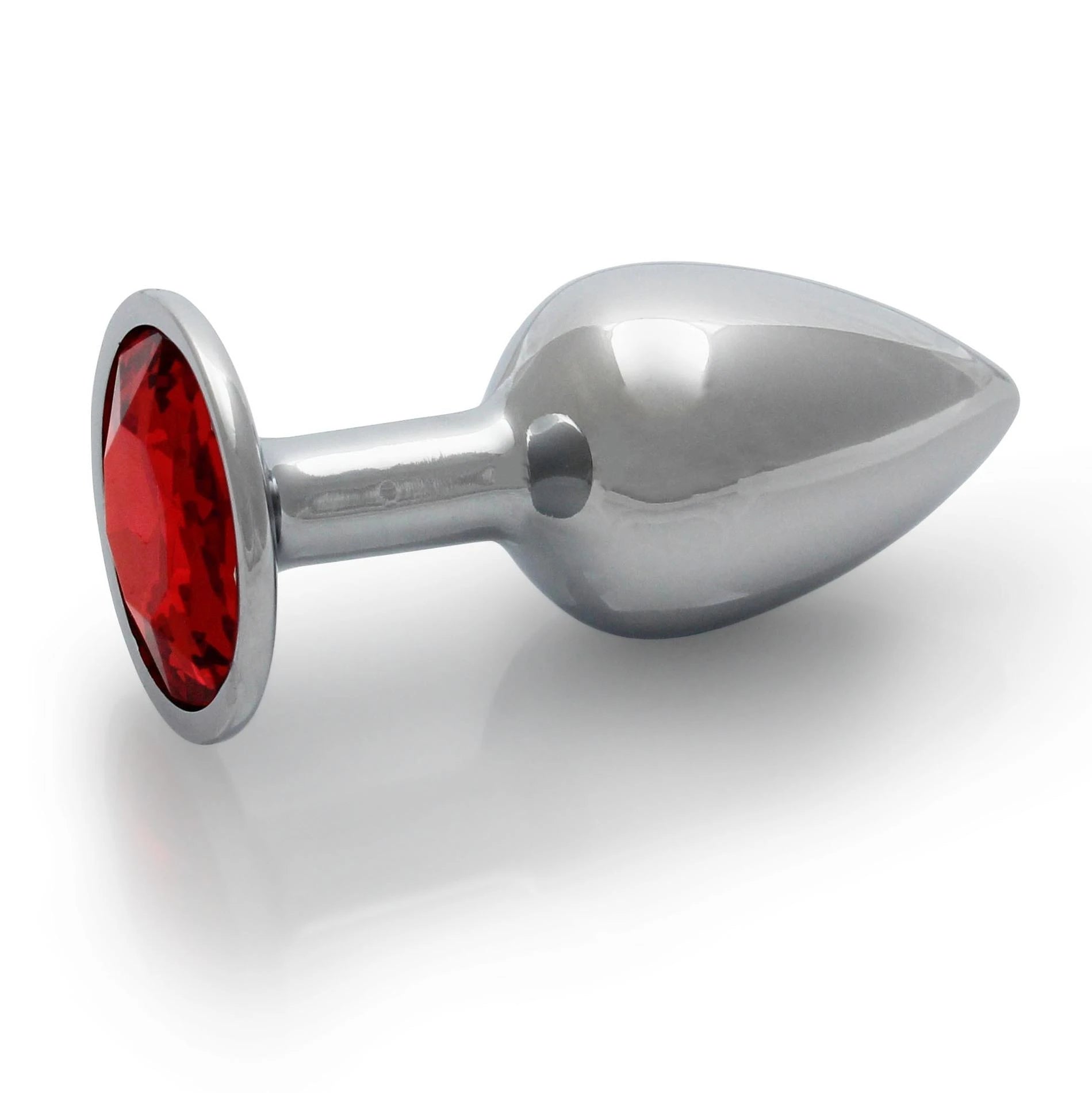 Round Gem Butt Plug - Small - Silver/Ruby Red