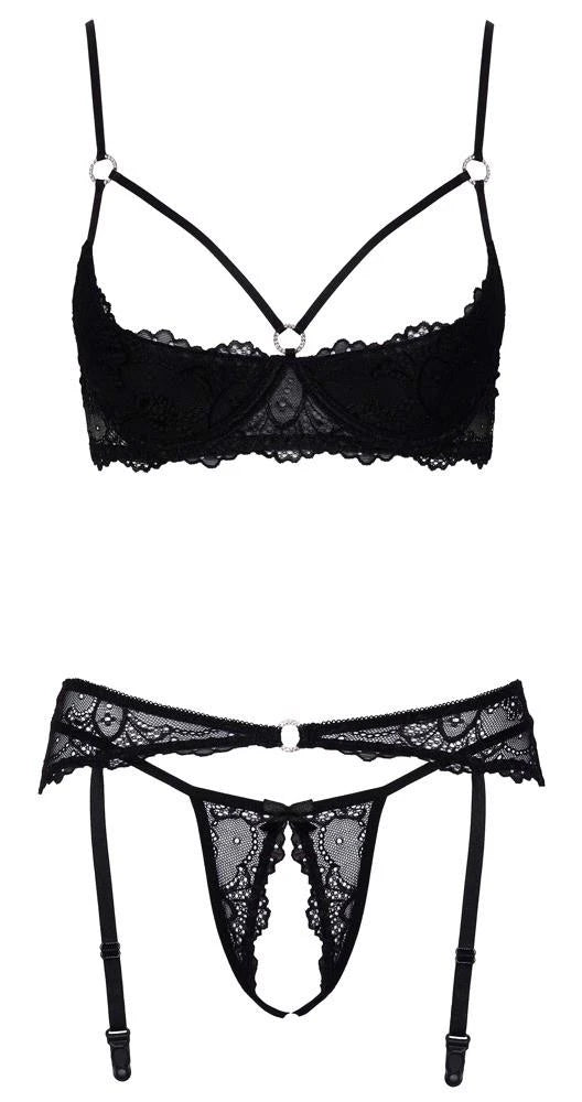 Fehérnemű szett – csipke, nyitott, fekete 22213491251 | Cottelli LINGERIE