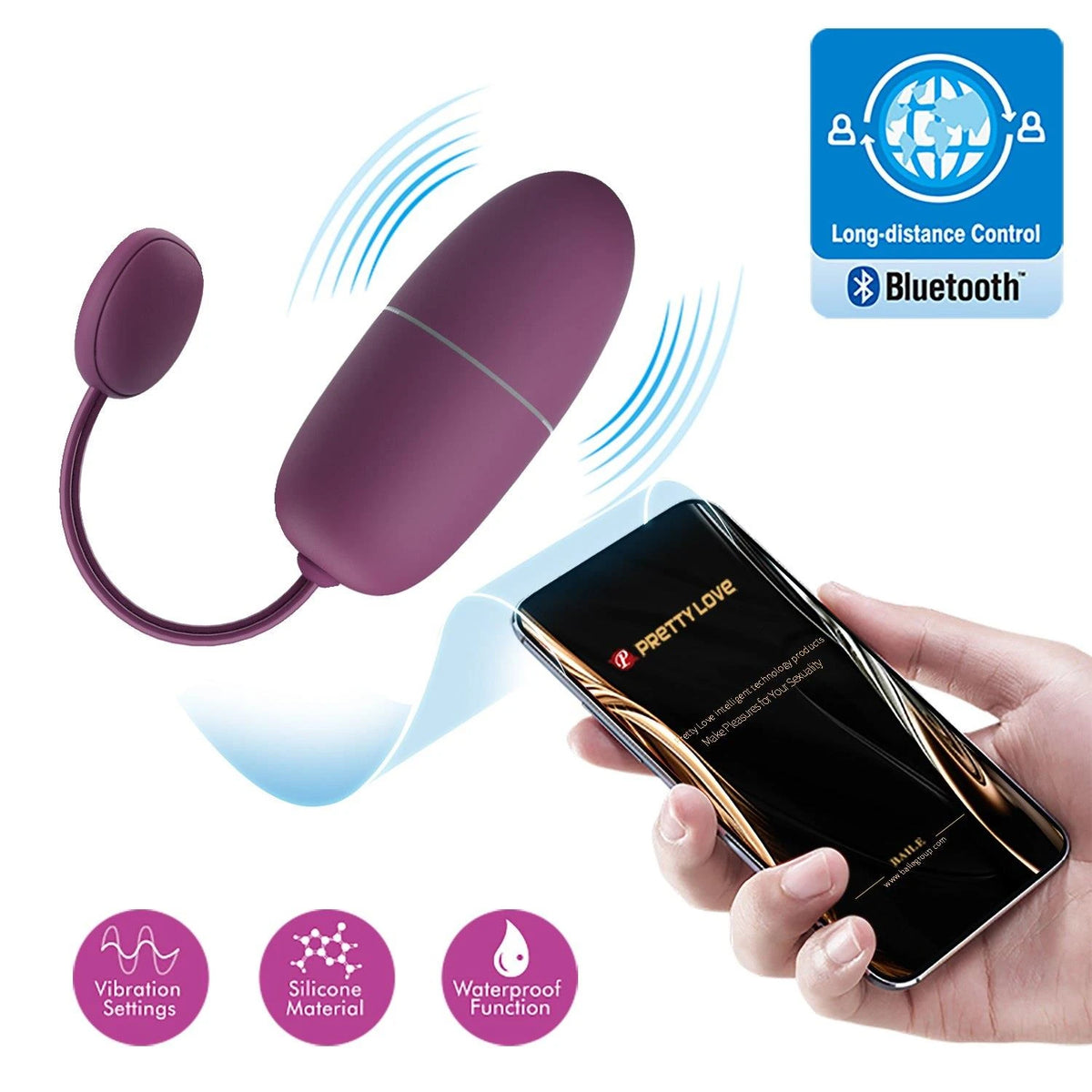 Vibrating egg Nymph Mobile distance AAA 12 functions – app-controlled, rechargeable, plum | Pretty Love