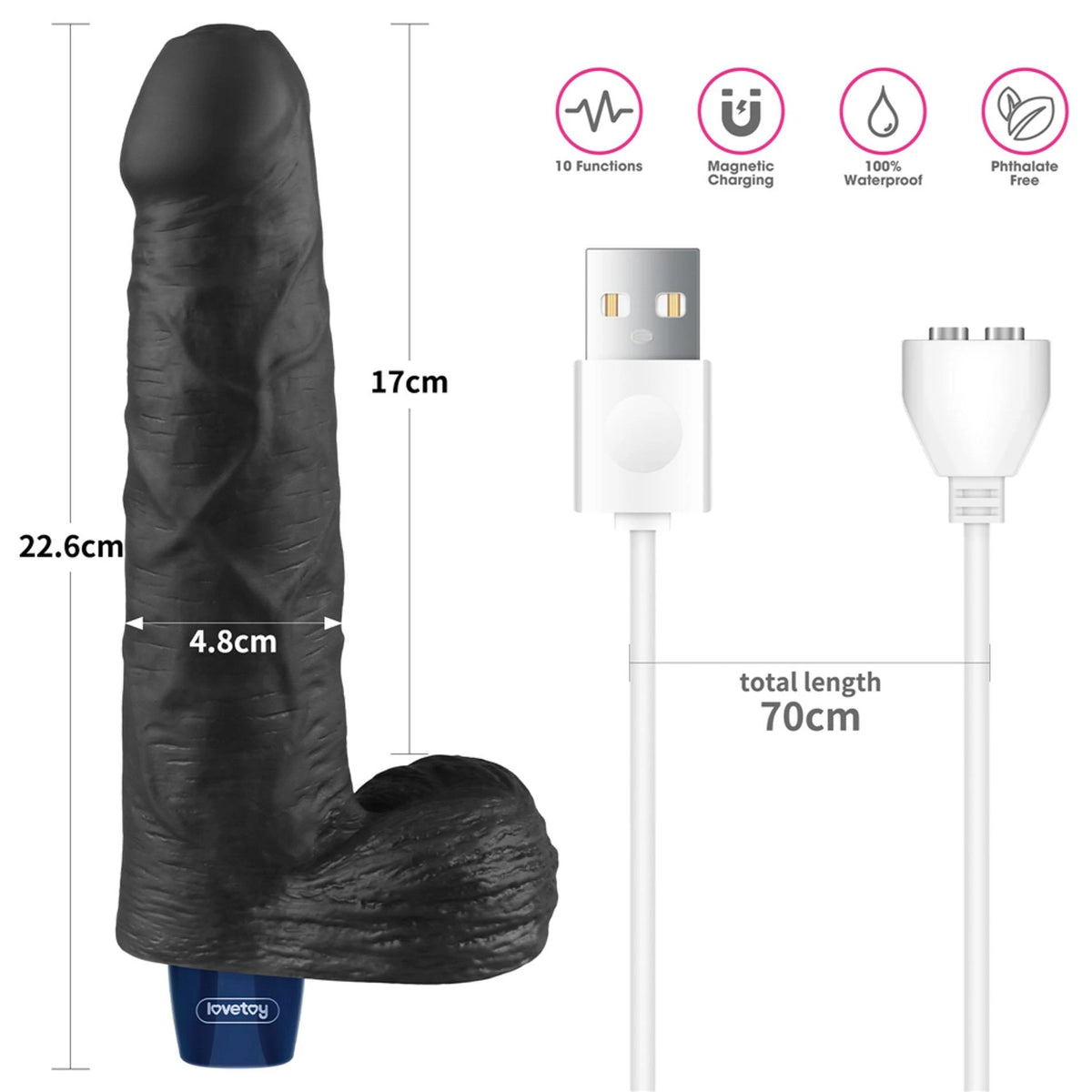 Consolador Softee 10 funciones – recargable, vibrador, negro 10-LV330221 | Lovetoy