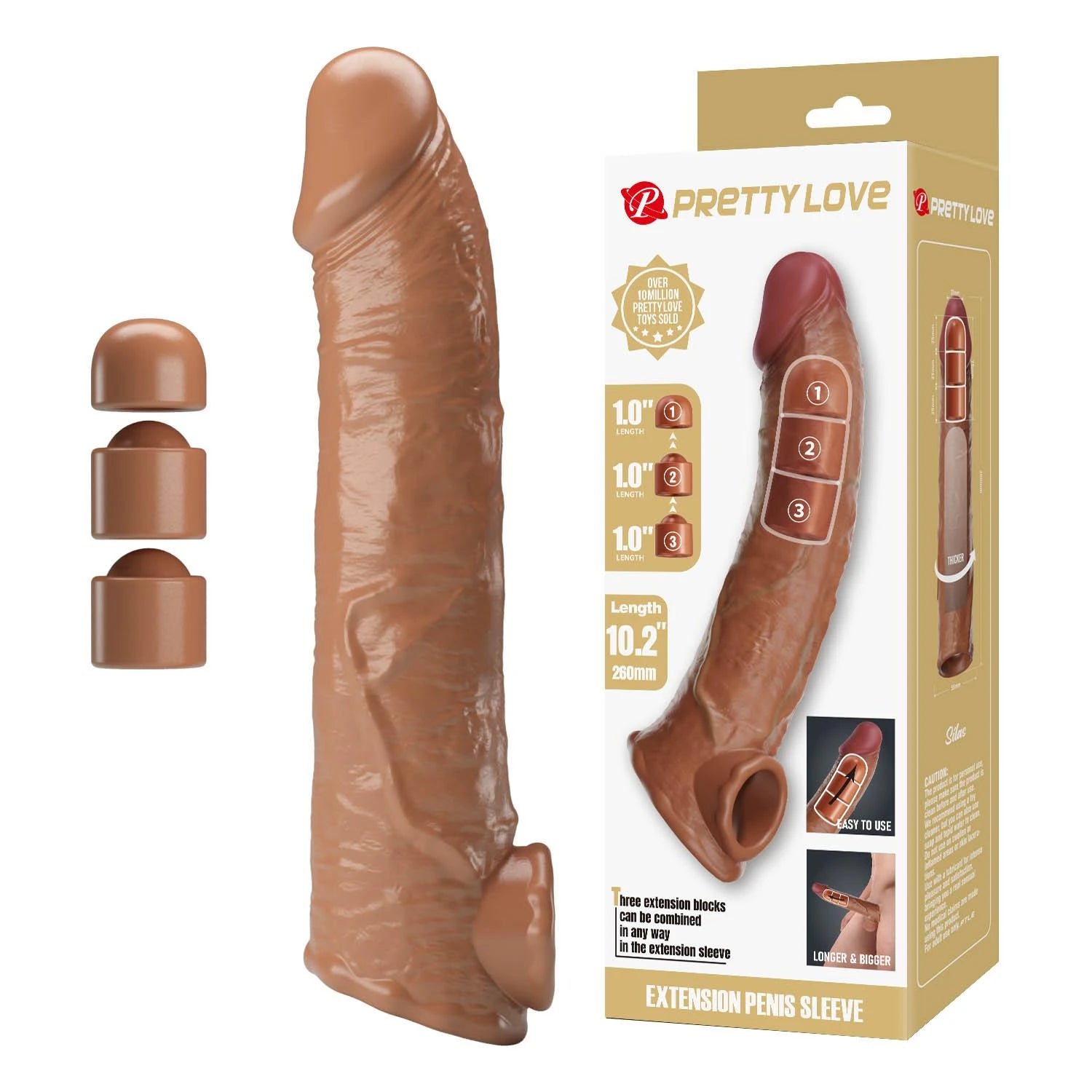 Pretty Love Extension Manchon de Pénis avec Blocs de Longueur Modulables – Marron Foncé – 26 cm