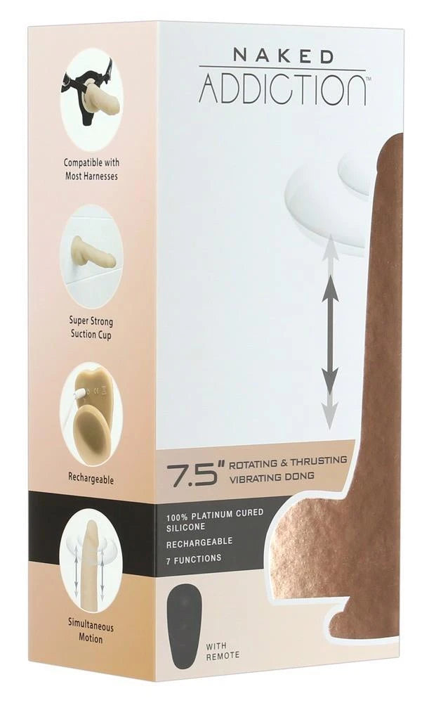 Realistic vibrator 7 functions – remote control, with suction cup, nude | Naked Addiction