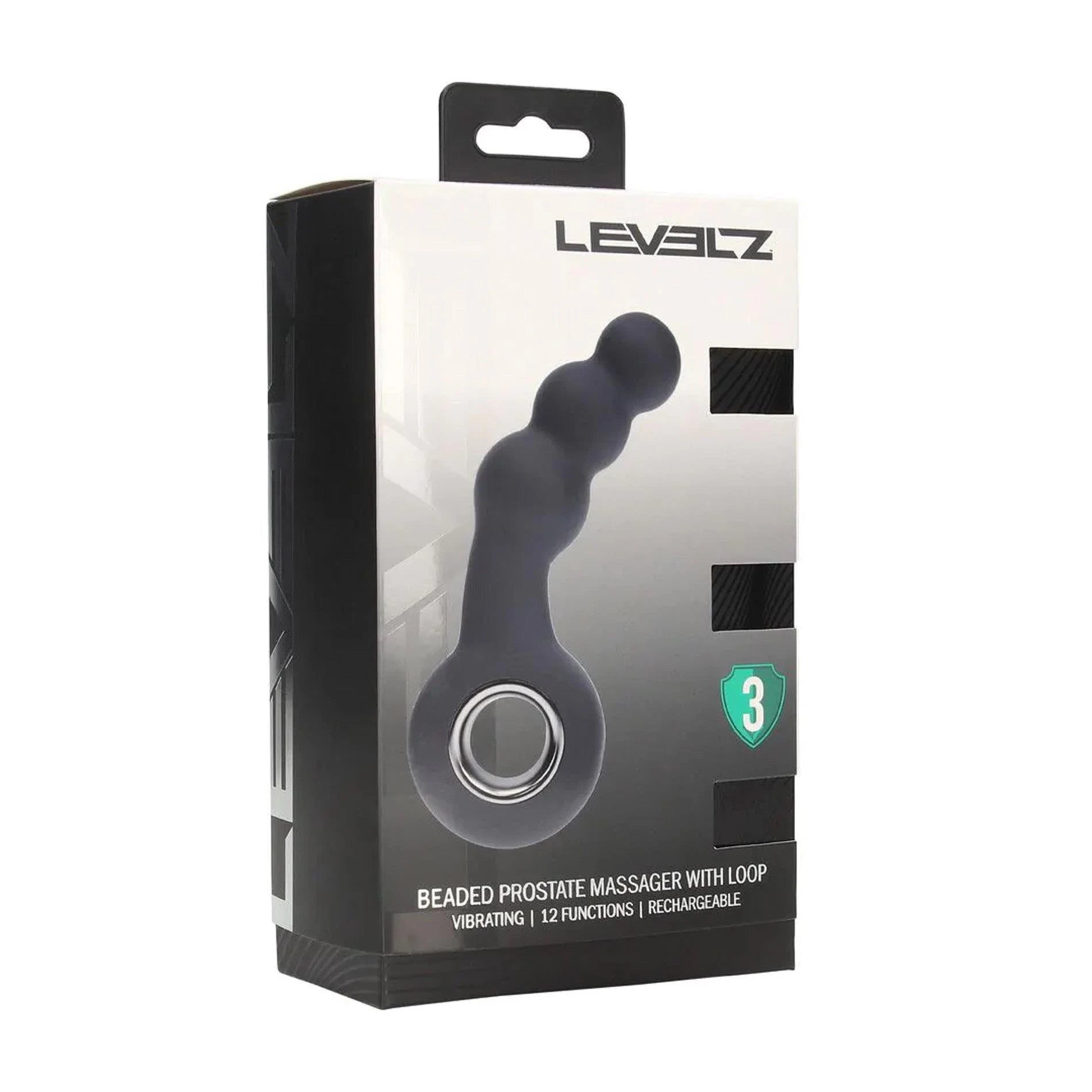 Masseur de prostate en silicone avec perles vibrantes et anneau - Noir
