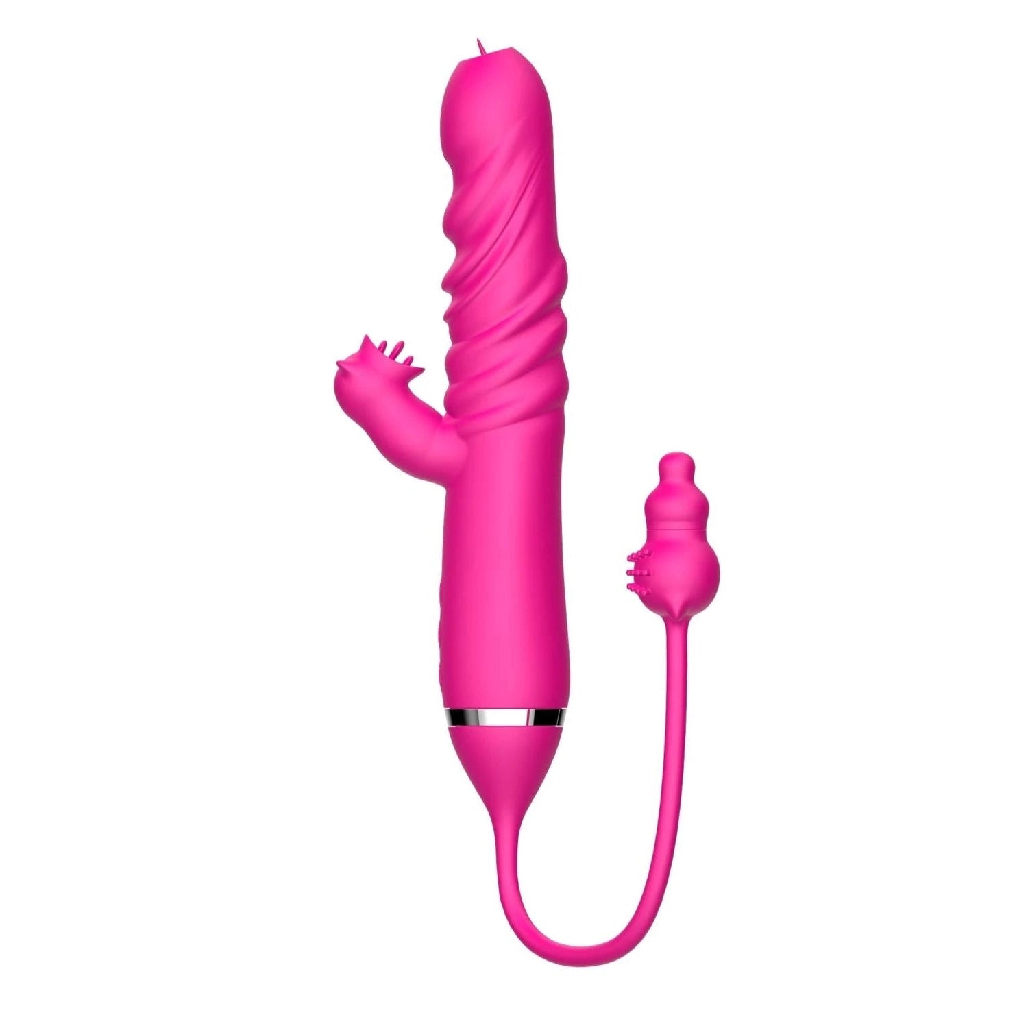 Vibromasseur à poussée pour stimulation triple avec léchage de la langue
