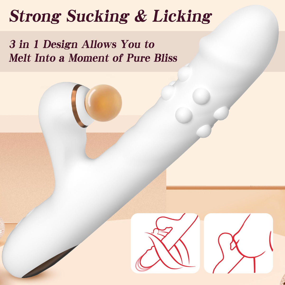 Clitoral stimulator licking 3 functions – rechargeable, rotating, white | Favorites
