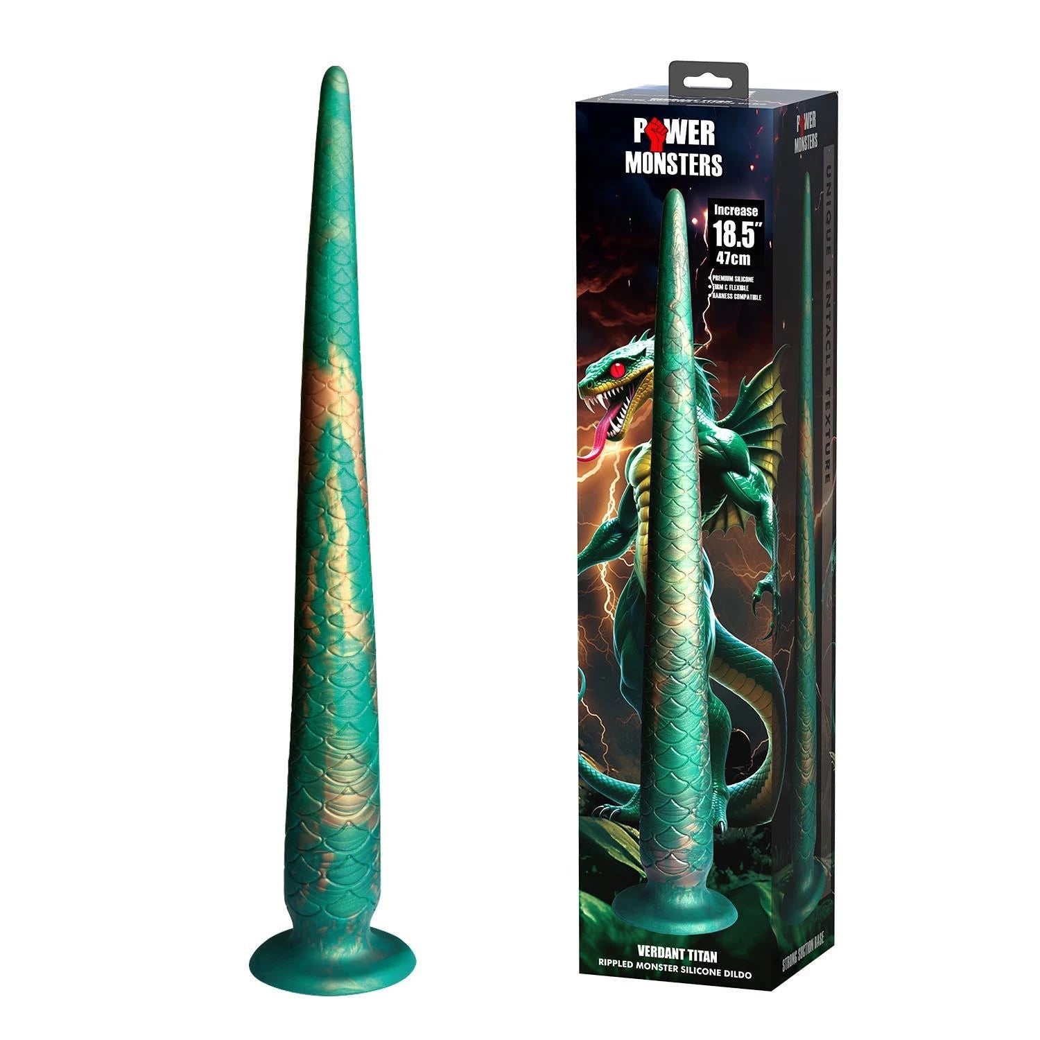 Power Monsters Titan verdoyant – Godemichet monstre en silicone strié de 47 cm
