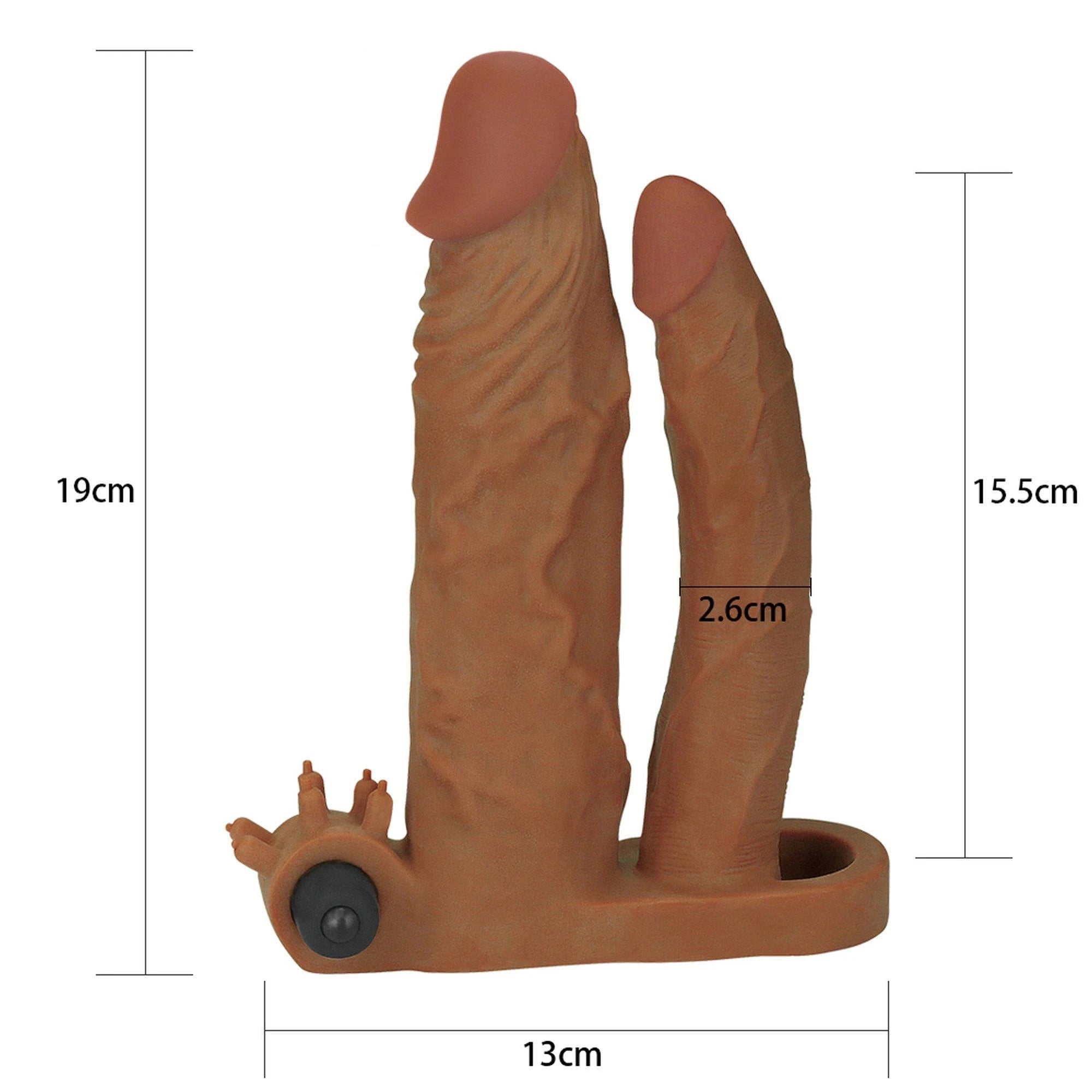 Add 2″ Pleasure X Tender Vibrating Double Penis Sleeve