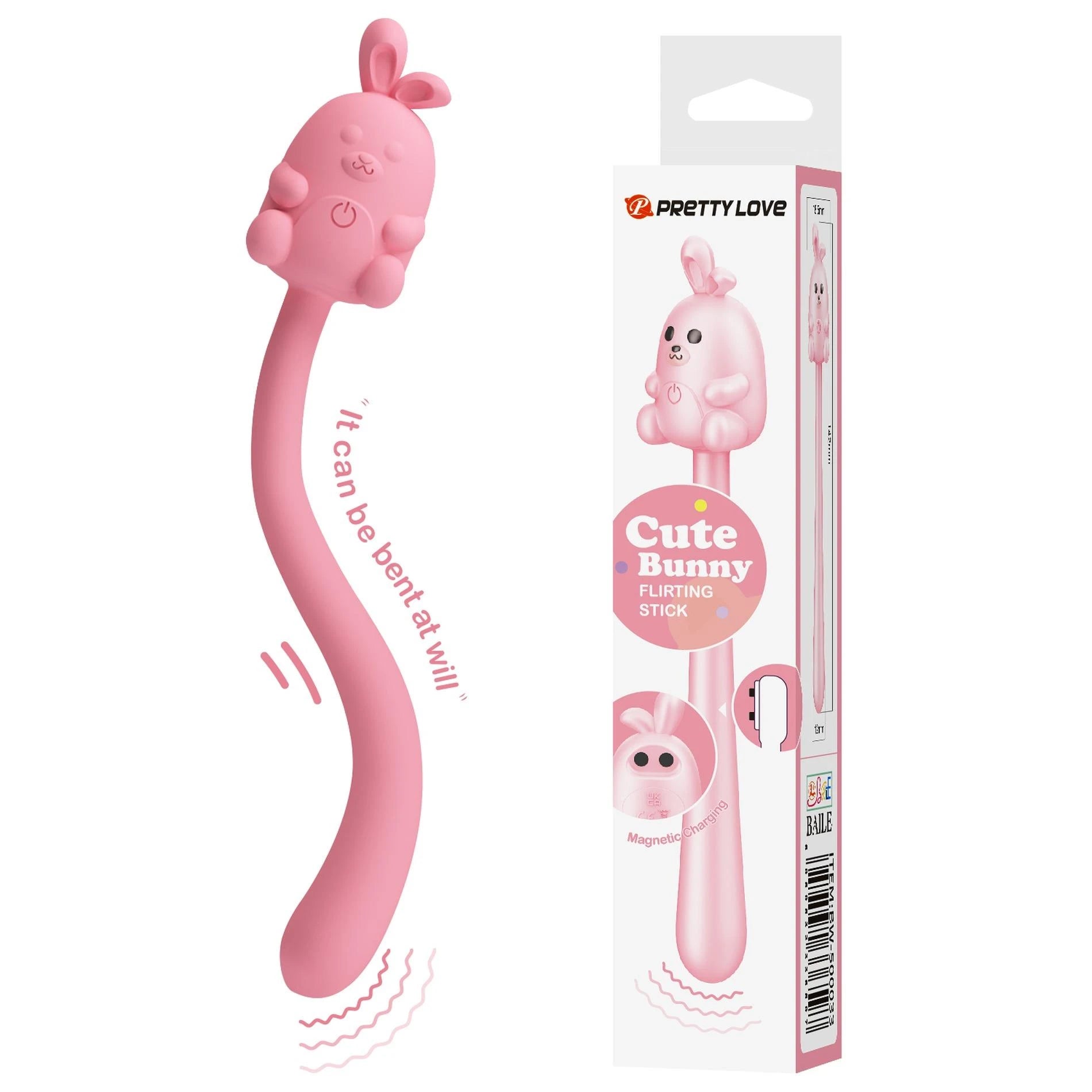 CUTE BUNNY, Flirting Stick, 7 fonctions de vibration, Chargement USB magnétique