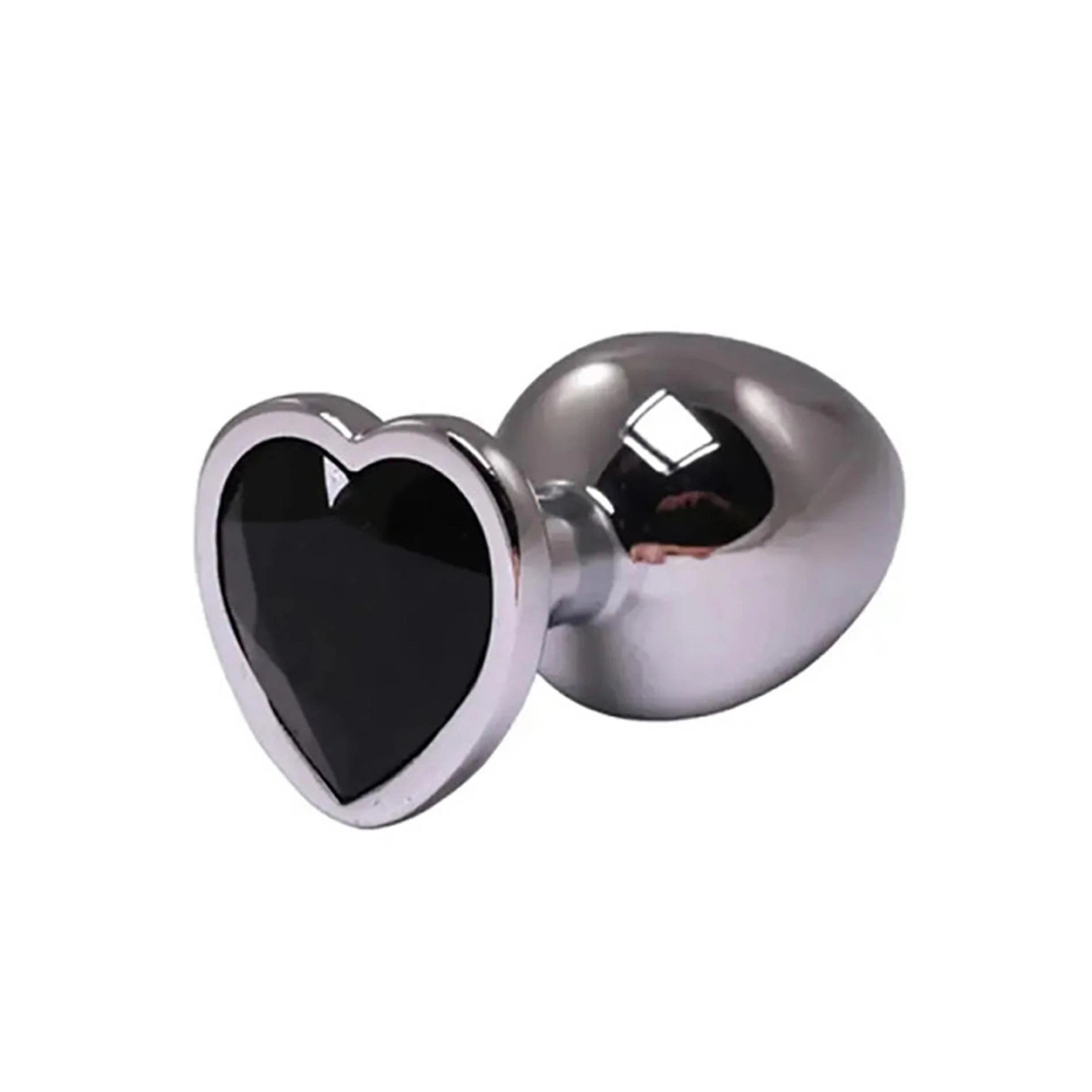 Petit plug anal en forme de cœur argenté avec cristal noir