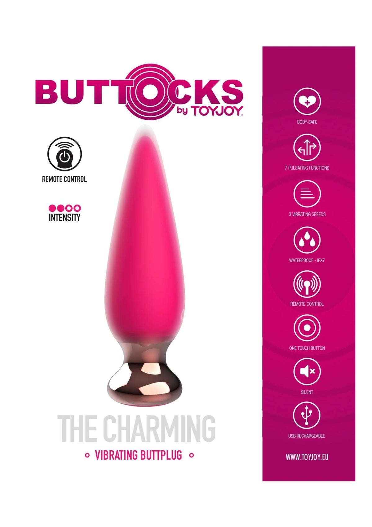 Plug anale Charming Buttplug – vibrante, con telecomando, fucsia | ToyJoy