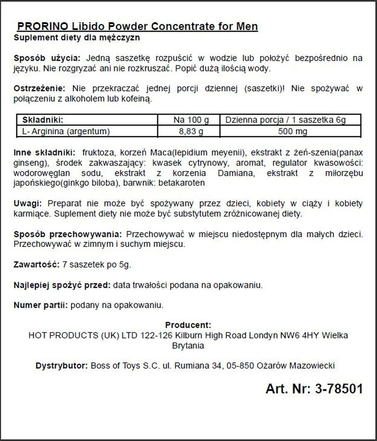 Integratore Prorino Potency powder – per l'erezione | HOT