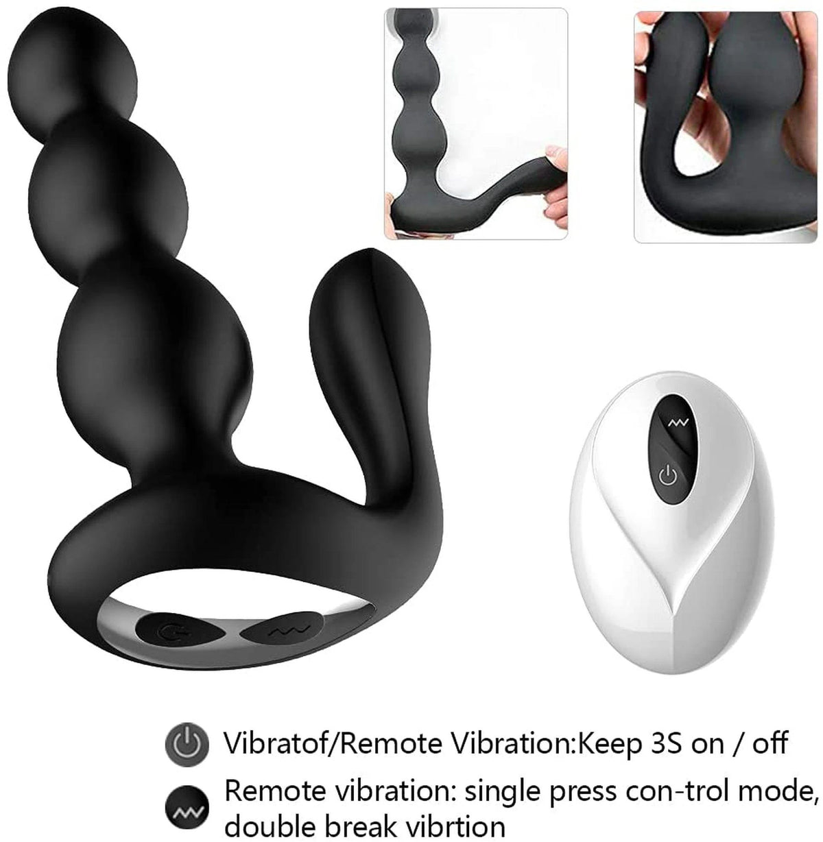 Plug anal RemoteSilicone AnalBeads – vibratório, com controlo remoto, preto | Favorites