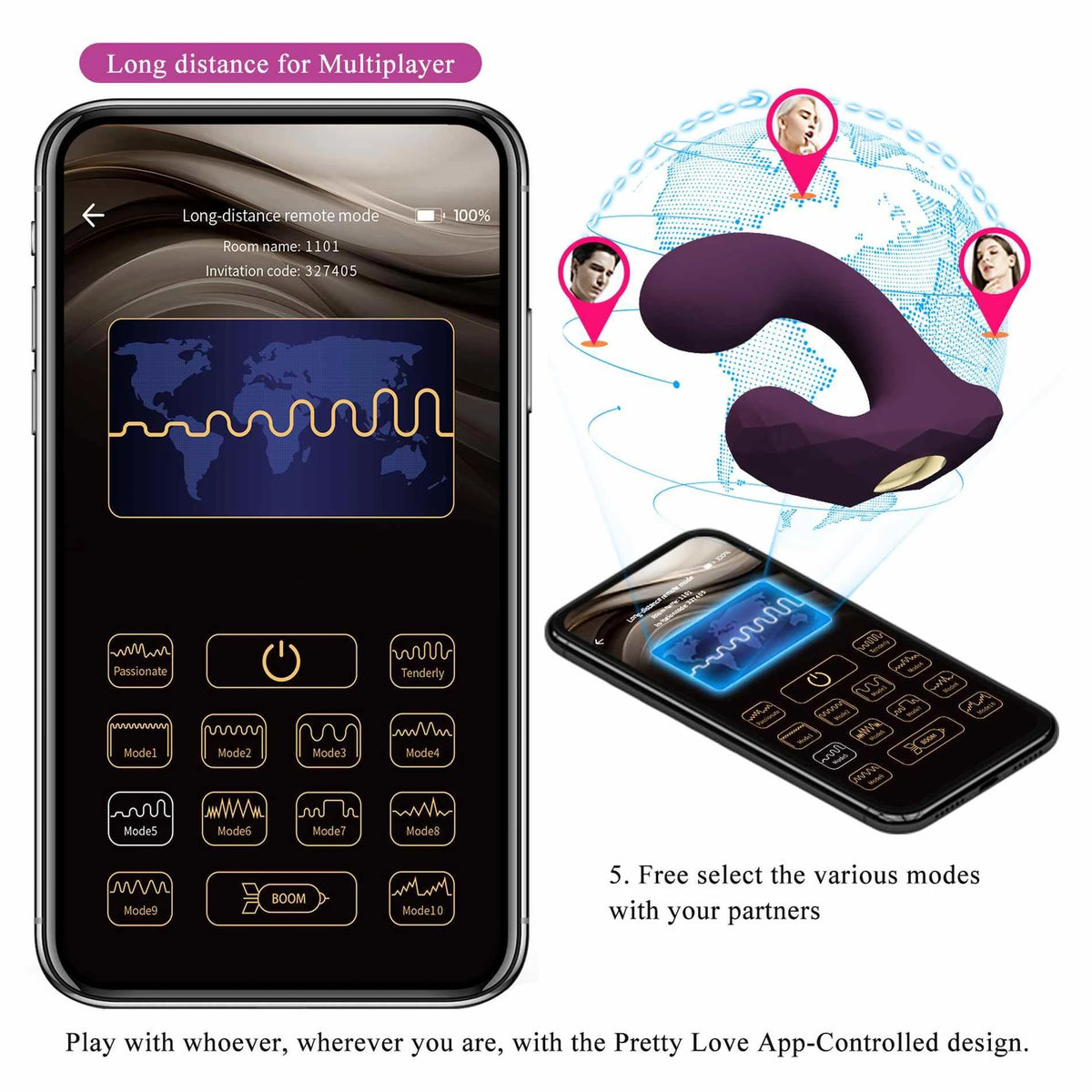 Vibratore speciale Billy Mobile 12 funzioni – controllo da app, ricaricabile, viola | Pretty Love