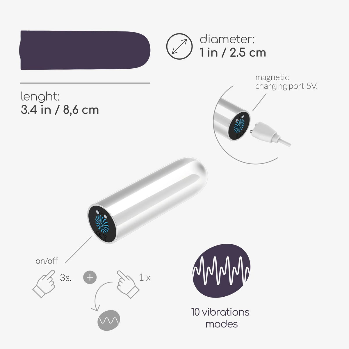 Vibratore bullet Quackers 10 velocità – ricaricabile, bianco | Crushious