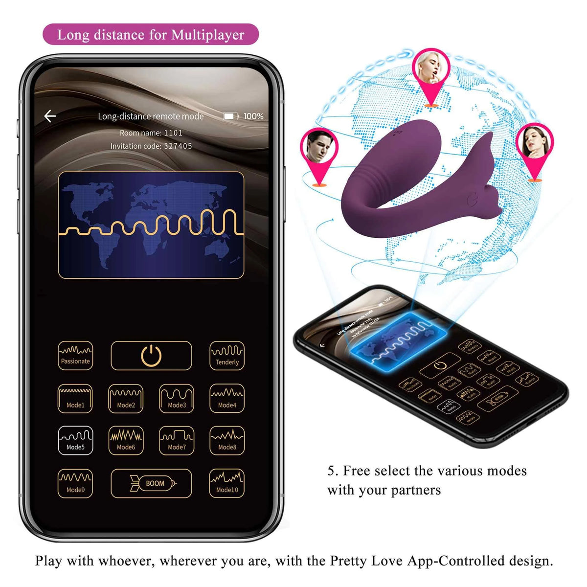 Spezial-Vibrator Jayleen Mobile distance 12 Funktionen – App-gesteuert, wiederaufladbar, pflaume | Pretty Love