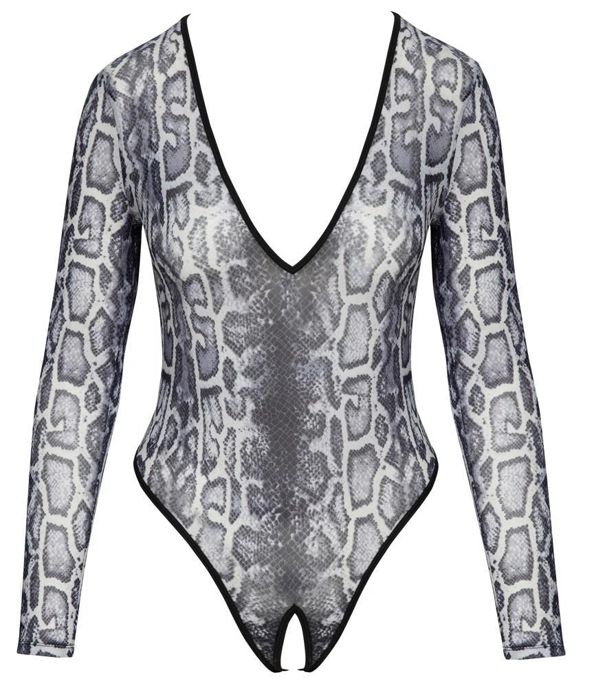 Bodysuit – open crotch, long, grey | Cottelli LINGERIE