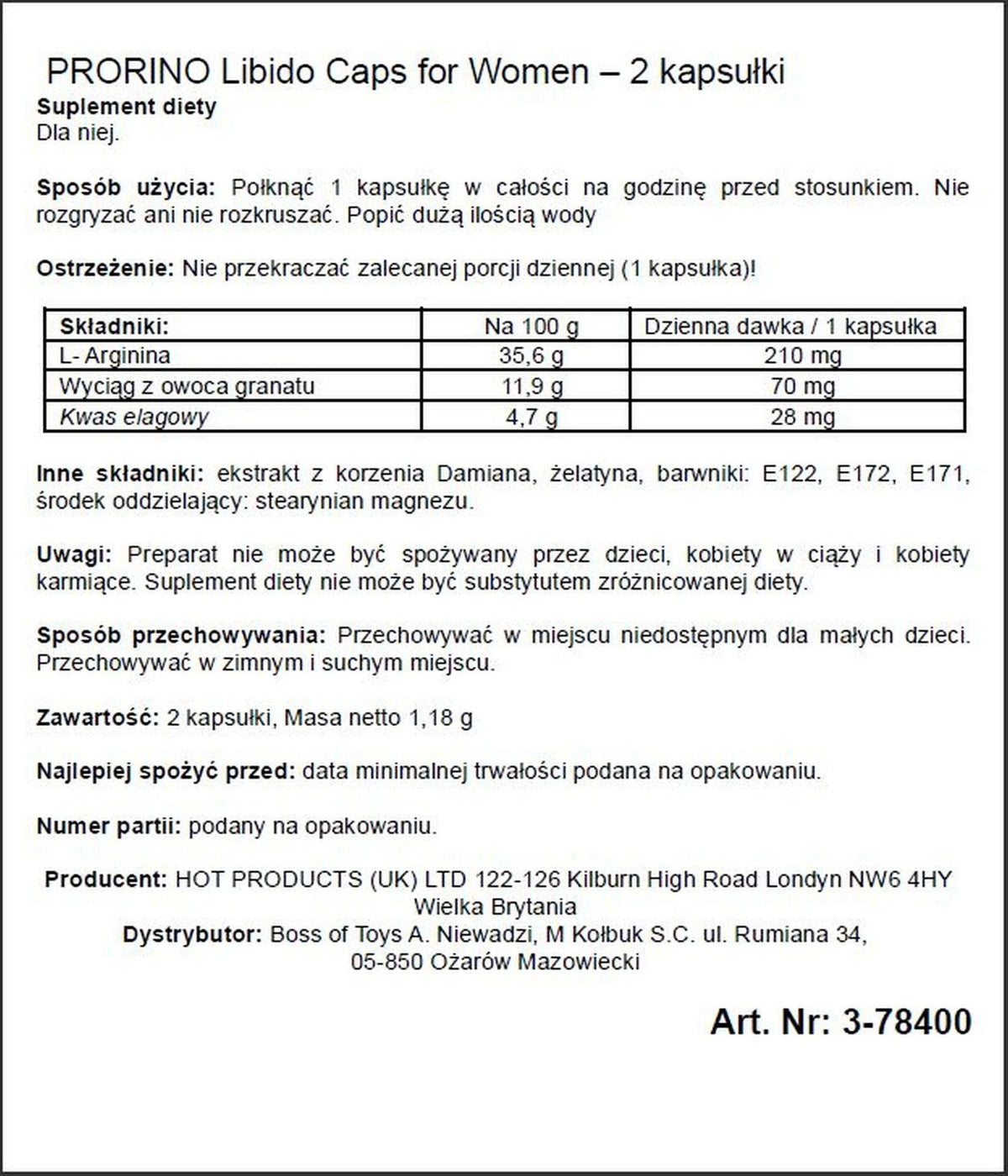 Complément Supl.diety Prorino Libido Caps – stimulant 9.7 cm | Hot