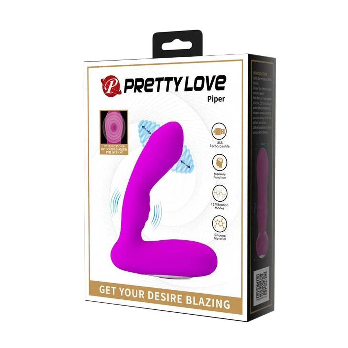 Masseur de prostate Piper 12 pulse wave 12 fonctions – rechargeable, vibrant, fuchsia | Pretty Love