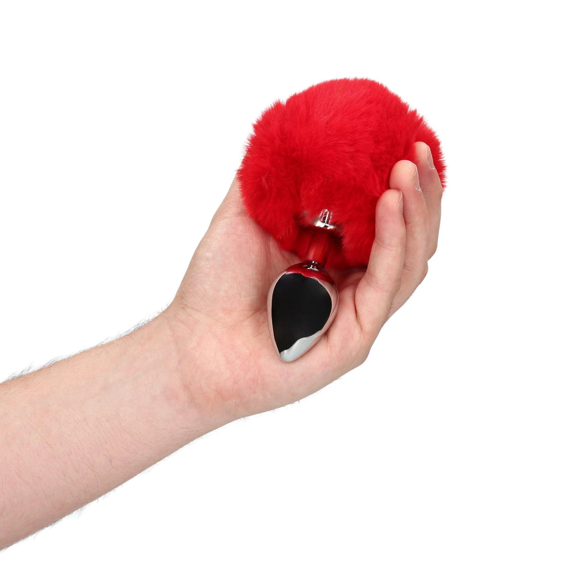 Bunny Tail with Metal Butt Plug - Red