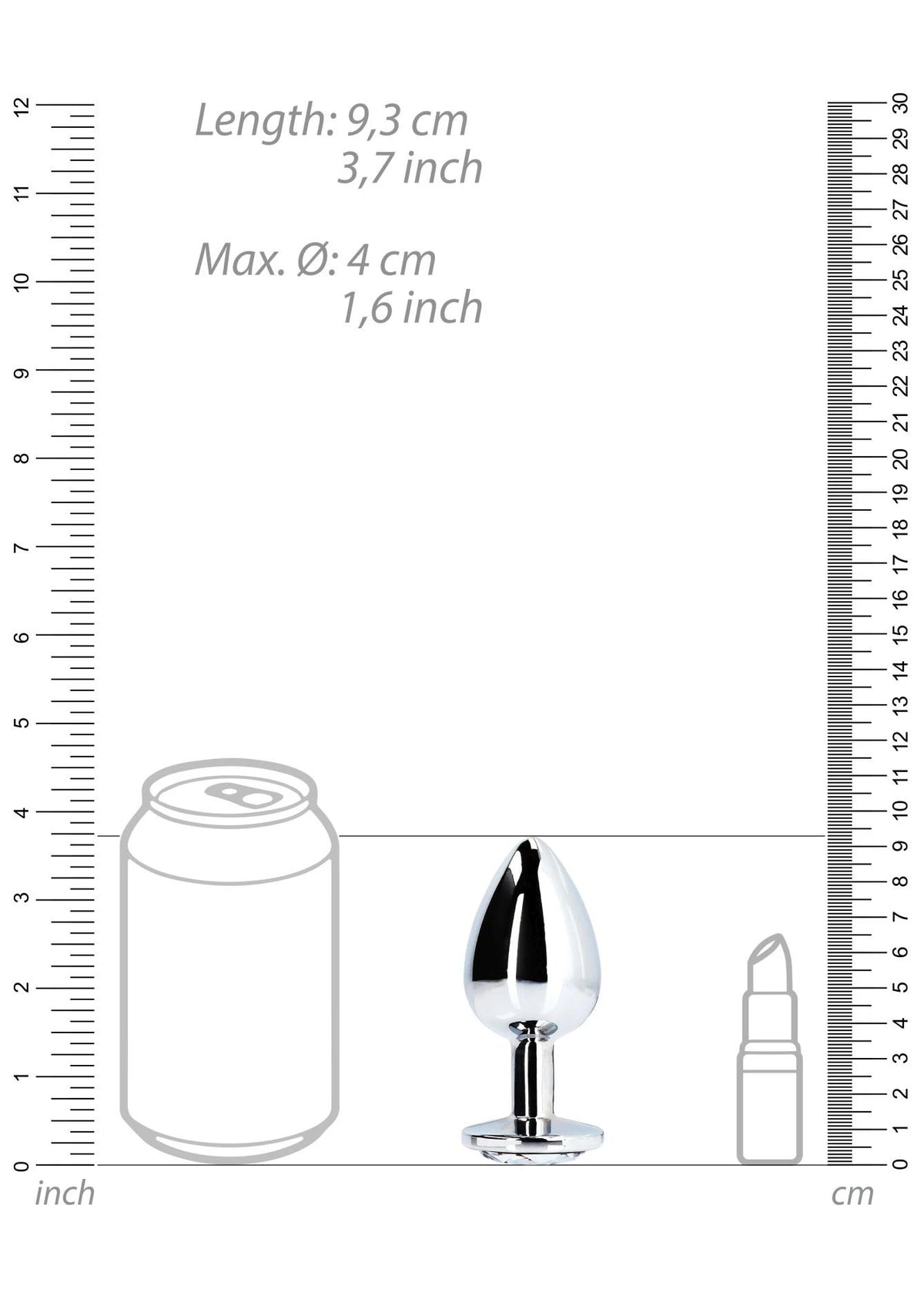 Plug anale Round 9.3 cm – con gioiello, argento | Ouch!