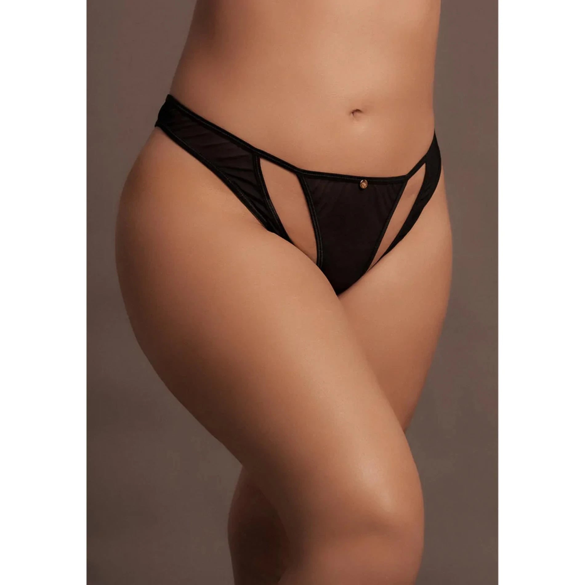 Milou - Slip in rete elastica con cavallo aperto e dettagli dorati - Taglie forti