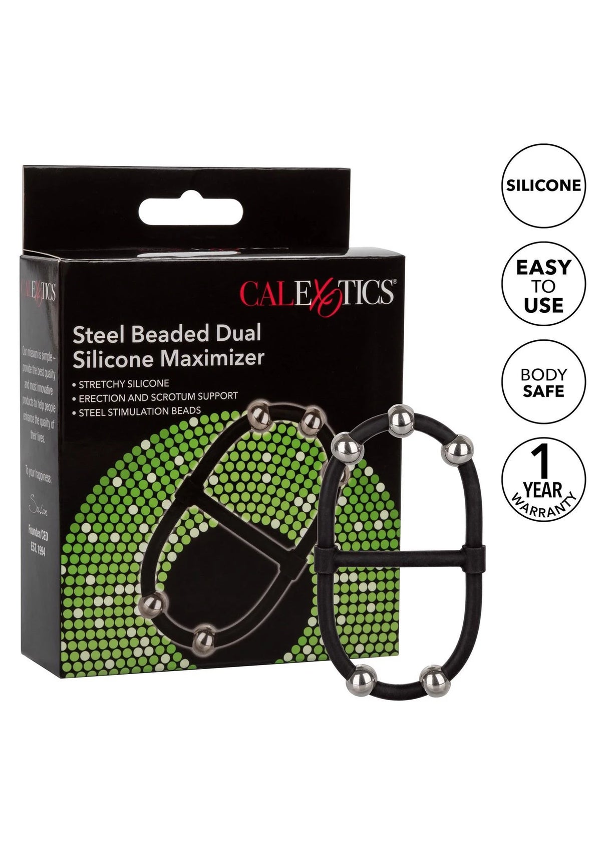 Anello fallico Beaded Maximizer – doppio, nero | Calexotics