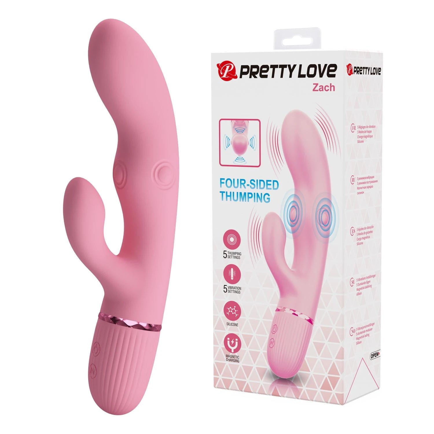 Vibromasseur lapin vibrant à quatre côtés Pretty Love Zach – Rose