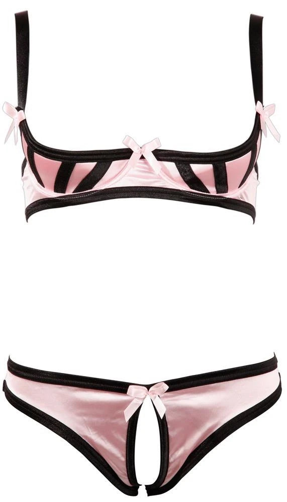 Conjunto de lingerie – em cetim, aberto, rosa